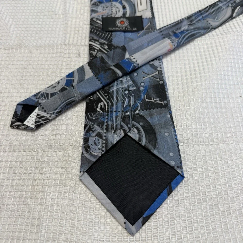 Harley Davidson Mens Necktie Tie 2000 Y2K Ralph Marlin Blue Motorcycle